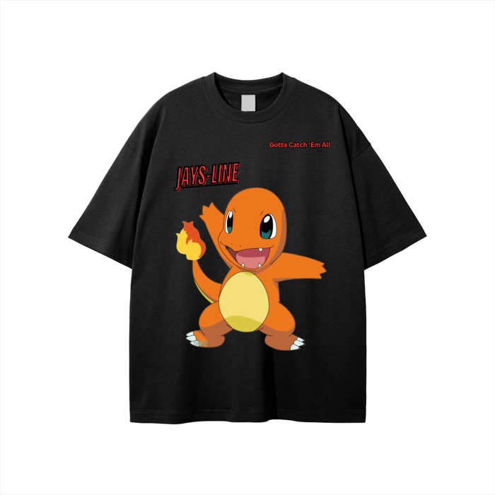 Charmander Streetwear Unisex Solid Color Loose Fit FOG T-Shirt