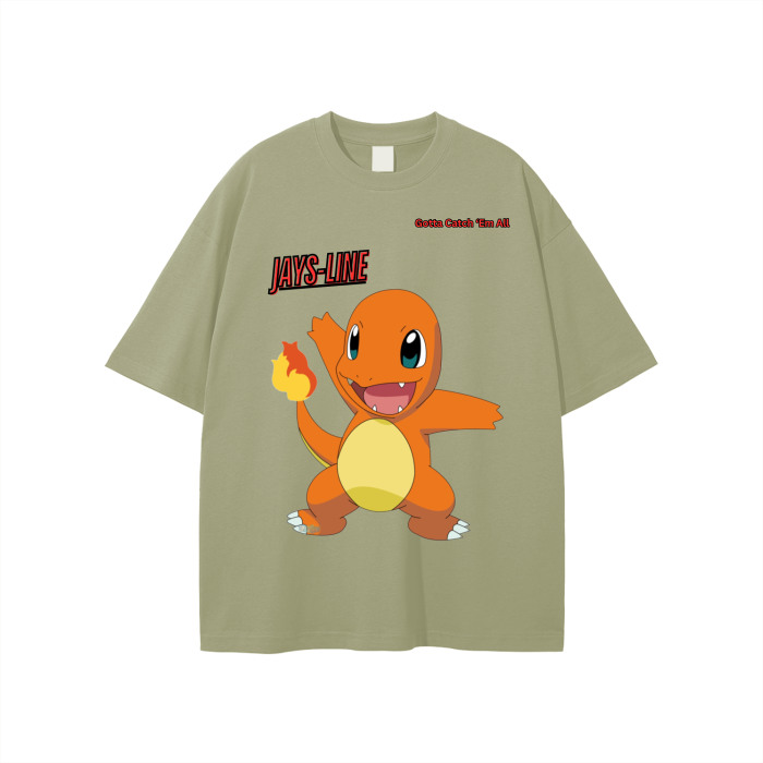 Charmander Streetwear Unisex Solid Color Loose Fit FOG T-Shirt