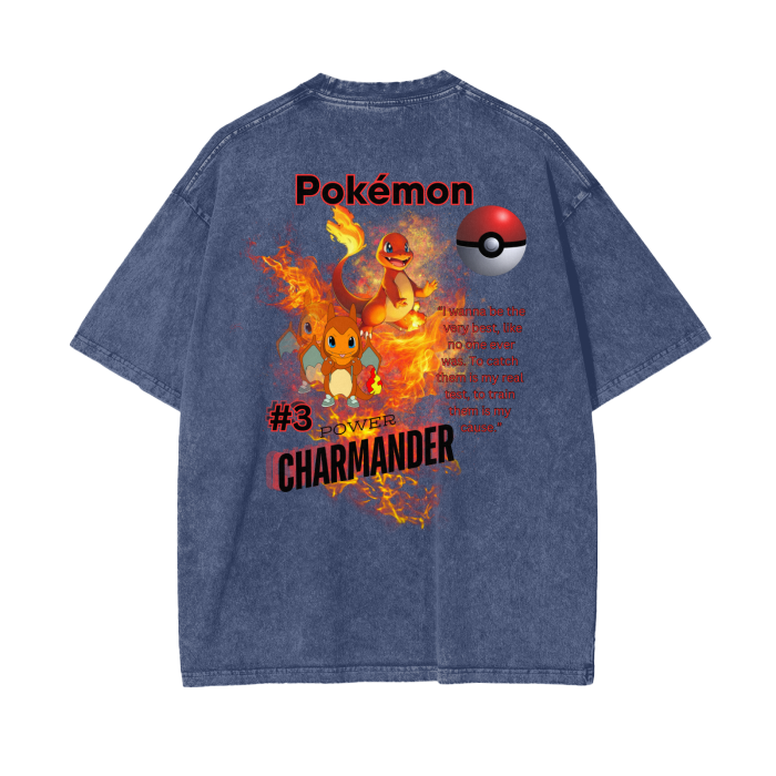 Charmander Acid Wash Oversize T-Shirt - 250 GSM