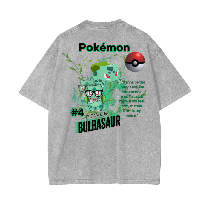 Bulbasaur Acid Wash Oversize T-Shirt - 250 GSM