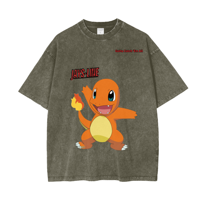 Charmander Acid Wash Oversize T-Shirt - 250 GSM