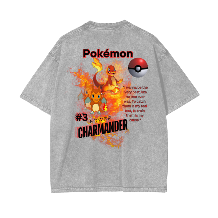 Charmander Acid Wash Oversize T-Shirt - 250 GSM