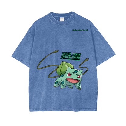 Bulbasaur Acid Wash Oversize T-Shirt - 250 GSM