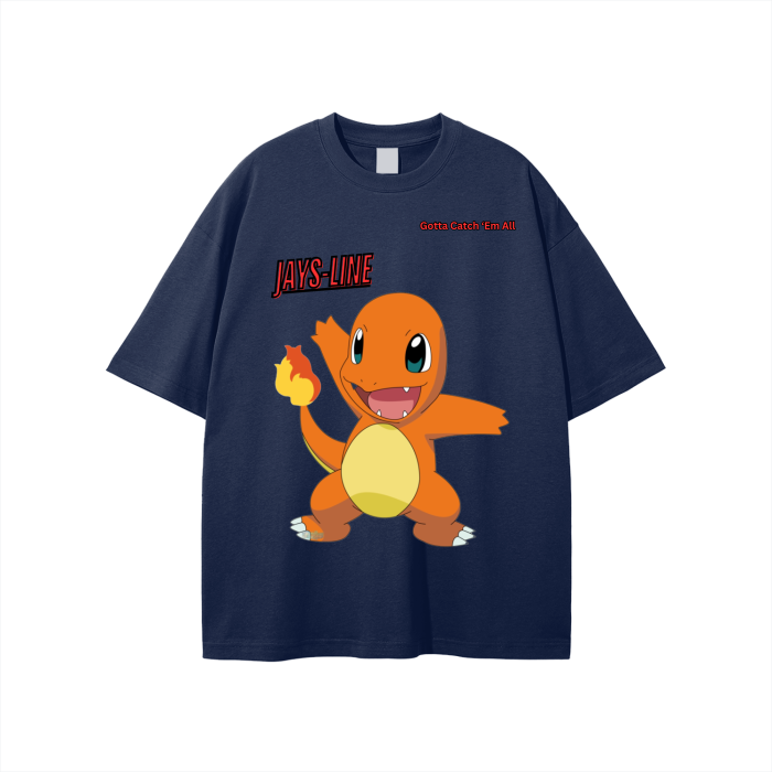 Charmander Streetwear Unisex Solid Color Loose Fit FOG T-Shirt