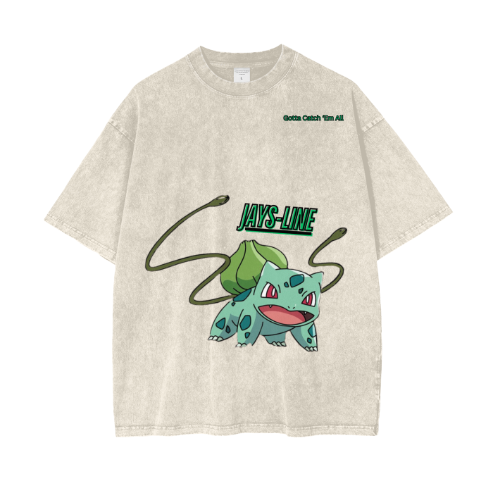 Bulbasaur Acid Wash Oversize T-Shirt - 250 GSM