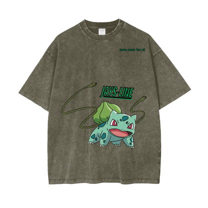 Bulbasaur Acid Wash Oversize T-Shirt - 250 GSM