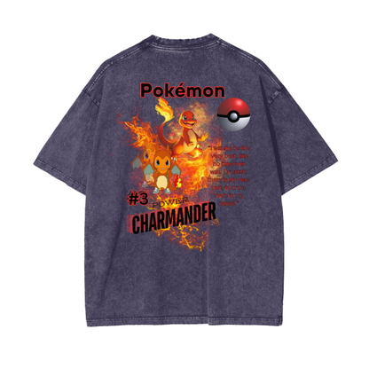 Charmander Acid Wash Oversize T-Shirt - 250 GSM