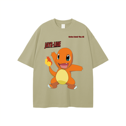 Charmander Streetwear Unisex Solid Color Loose Fit FOG T-Shirt