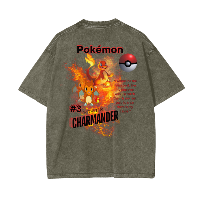 Charmander Acid Wash Oversize T-Shirt - 250 GSM