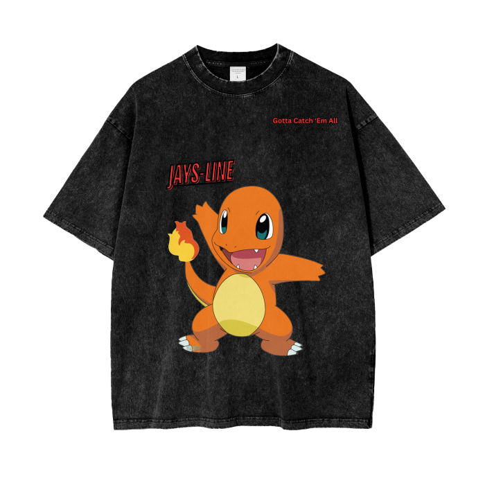 Charmander Acid Wash Oversize T-Shirt - 250 GSM