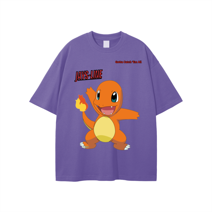 Charmander Streetwear Unisex Solid Color Loose Fit FOG T-Shirt