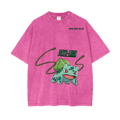 Bulbasaur Acid Wash Oversize T-Shirt - 250 GSM