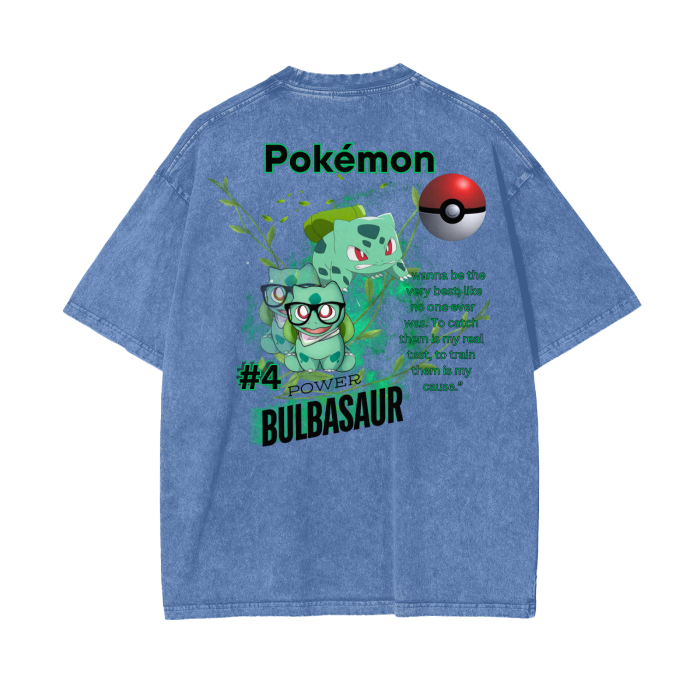 Bulbasaur Acid Wash Oversize T-Shirt - 250 GSM