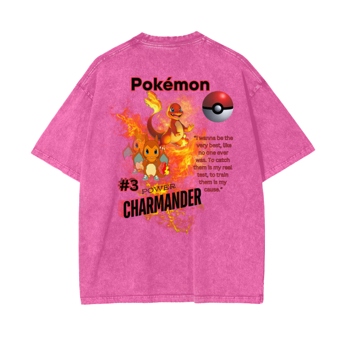 Charmander Acid Wash Oversize T-Shirt - 250 GSM