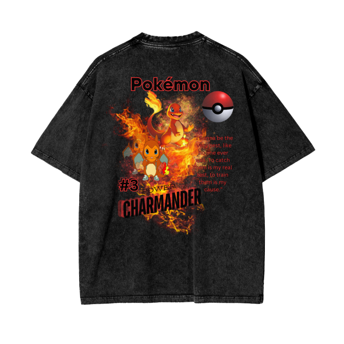 Charmander Acid Wash Oversize T-Shirt - 250 GSM