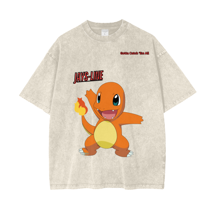 Charmander Acid Wash Oversize T-Shirt - 250 GSM