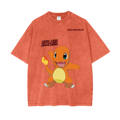 Charmander Acid Wash Oversize T-Shirt - 250 GSM