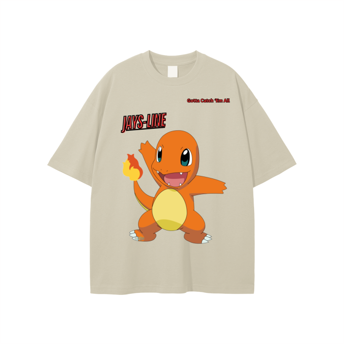 Charmander Streetwear Unisex Solid Color Loose Fit FOG T-Shirt