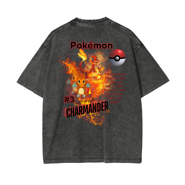 Charmander Acid Wash Oversize T-Shirt - 250 GSM