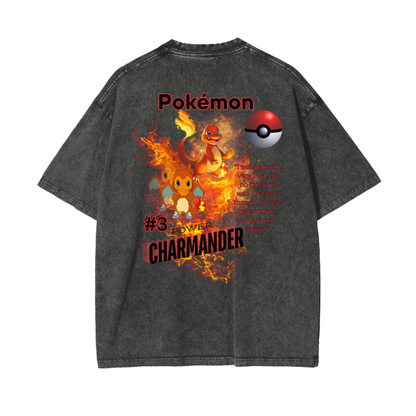 Charmander Acid Wash Oversize T-Shirt - 250 GSM