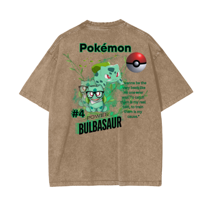 Bulbasaur Acid Wash Oversize T-Shirt - 250 GSM