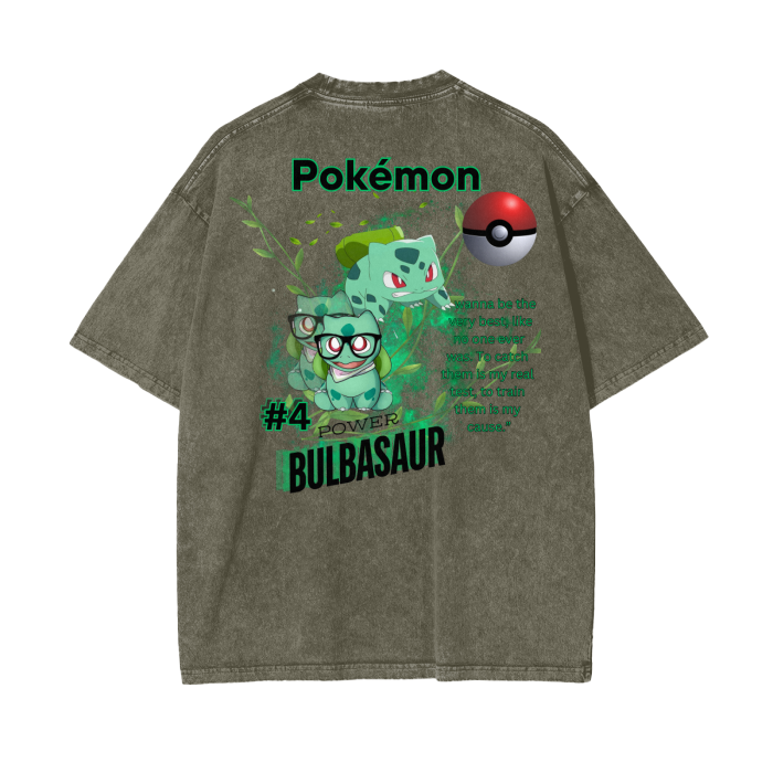 Bulbasaur Acid Wash Oversize T-Shirt - 250 GSM