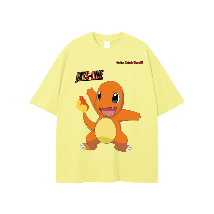 Charmander Streetwear Unisex Solid Color Loose Fit FOG T-Shirt