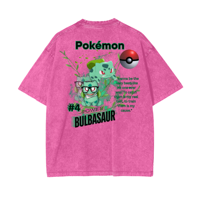 Bulbasaur Acid Wash Oversize T-Shirt - 250 GSM