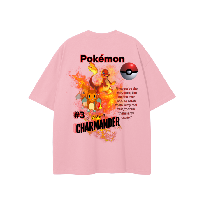 Charmander Streetwear Unisex Solid Color Loose Fit FOG T-Shirt