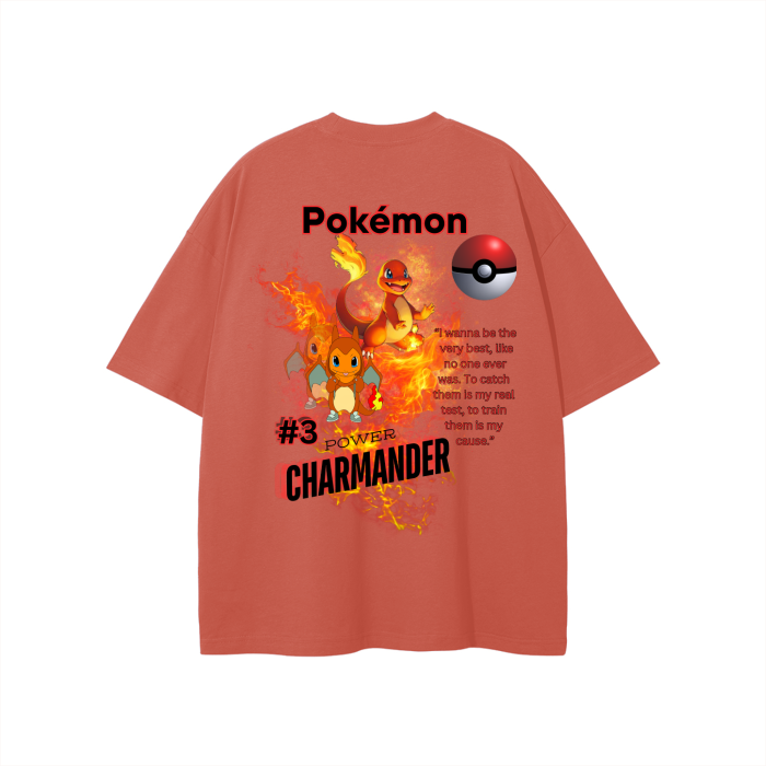 Charmander Streetwear Unisex Solid Color Loose Fit FOG T-Shirt