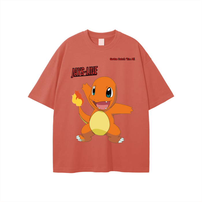 Charmander Streetwear Unisex Solid Color Loose Fit FOG T-Shirt