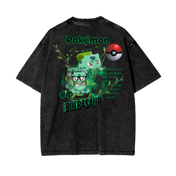 Bulbasaur Acid Wash Oversize T-Shirt - 250 GSM