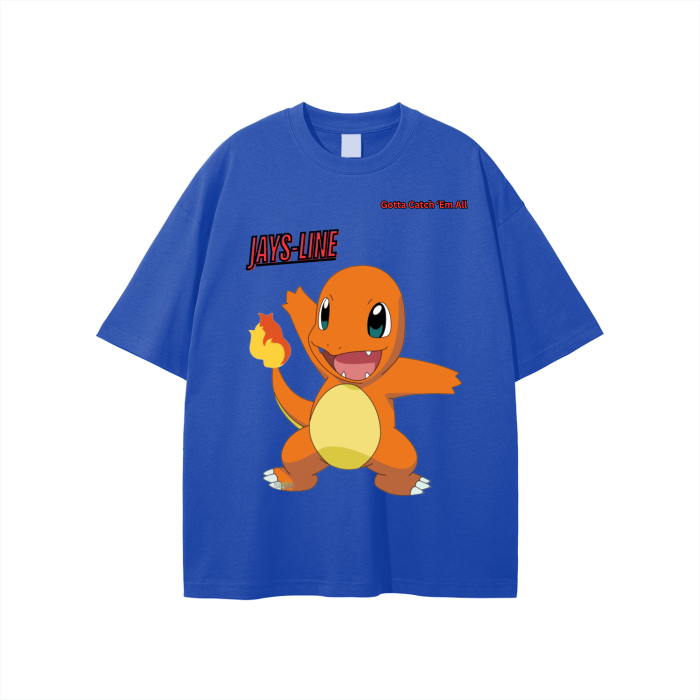 Charmander Streetwear Unisex Solid Color Loose Fit FOG T-Shirt