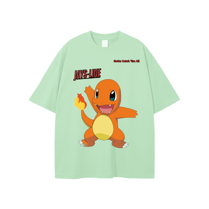 Charmander Streetwear Unisex Solid Color Loose Fit FOG T-Shirt