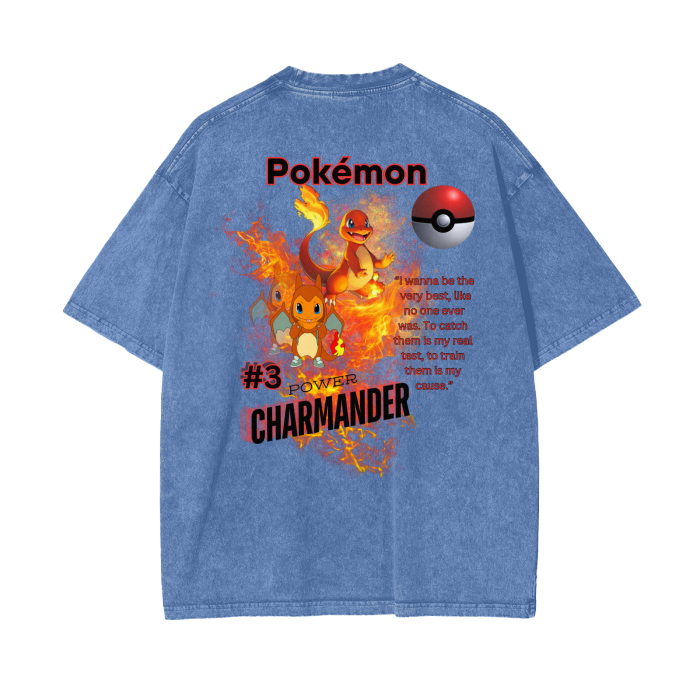 Charmander Acid Wash Oversize T-Shirt - 250 GSM