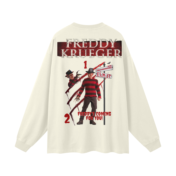 “ Freddy Krueger “ Streetwear Unisex 305G FOG 100% Cotton Long Sleeve Tee