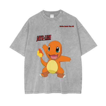 Charmander Acid Wash Oversize T-Shirt - 250 GSM