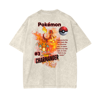 Charmander Acid Wash Oversize T-Shirt - 250 GSM