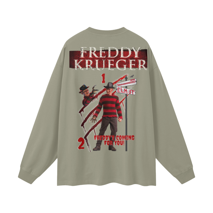 “ Freddy Krueger “ Streetwear Unisex 305G FOG 100% Cotton Long Sleeve Tee