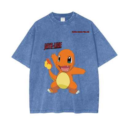 Charmander Acid Wash Oversize T-Shirt - 250 GSM