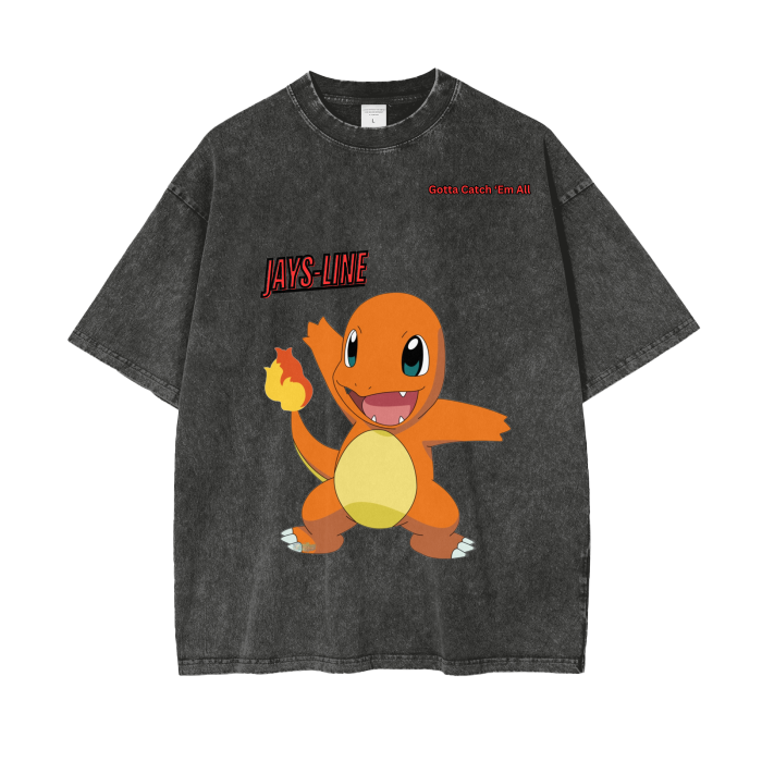 Charmander Acid Wash Oversize T-Shirt - 250 GSM