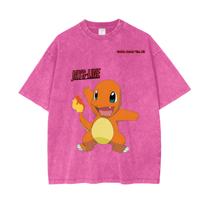 Charmander Acid Wash Oversize T-Shirt - 250 GSM