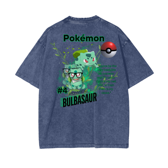 Bulbasaur Acid Wash Oversize T-Shirt - 250 GSM