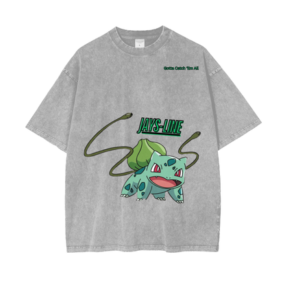 Bulbasaur Acid Wash Oversize T-Shirt - 250 GSM