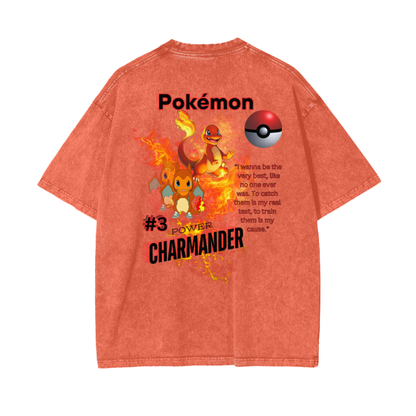 Charmander Acid Wash Oversize T-Shirt - 250 GSM