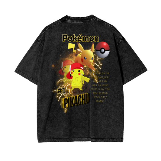 Pikachu Acid Wash Oversize T-Shirt - 250 GSM